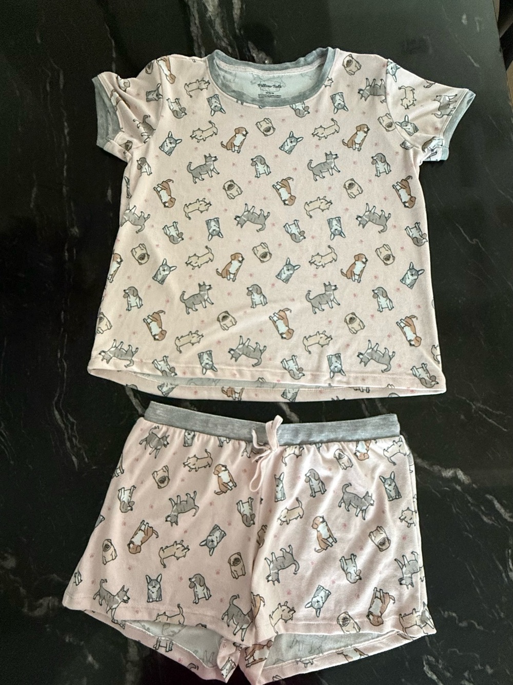 Pink Dog-Print Pajama Set - Short Sleeve & Shorts M